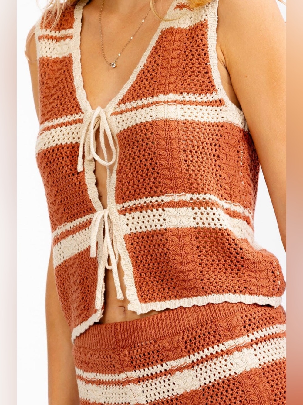 Crochet Two-Piece Swim Cover-Up Set in Rust and Cream various sizes - Picture 2 of 5